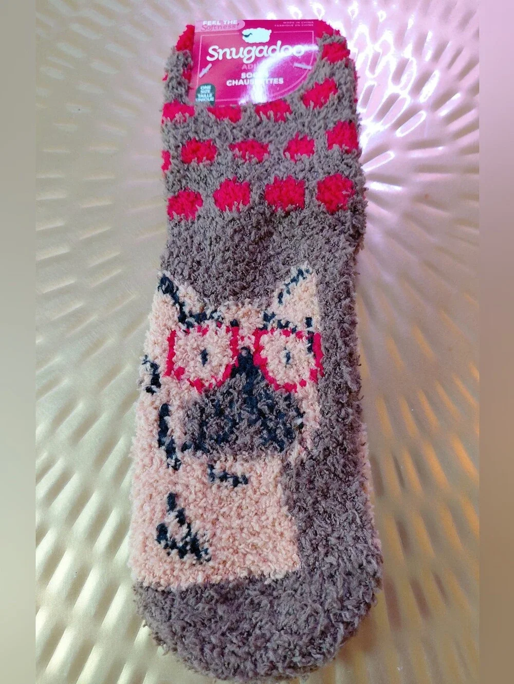 Fuzzy Socks 4 Pair Pink White Brown Red Dog Bunny NWT